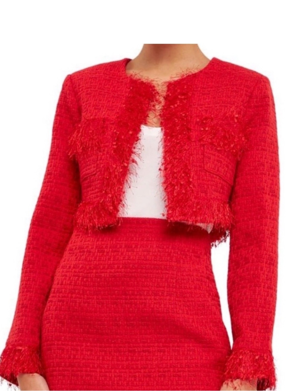 Red Endless Rose Cropped Bouclé Blazer